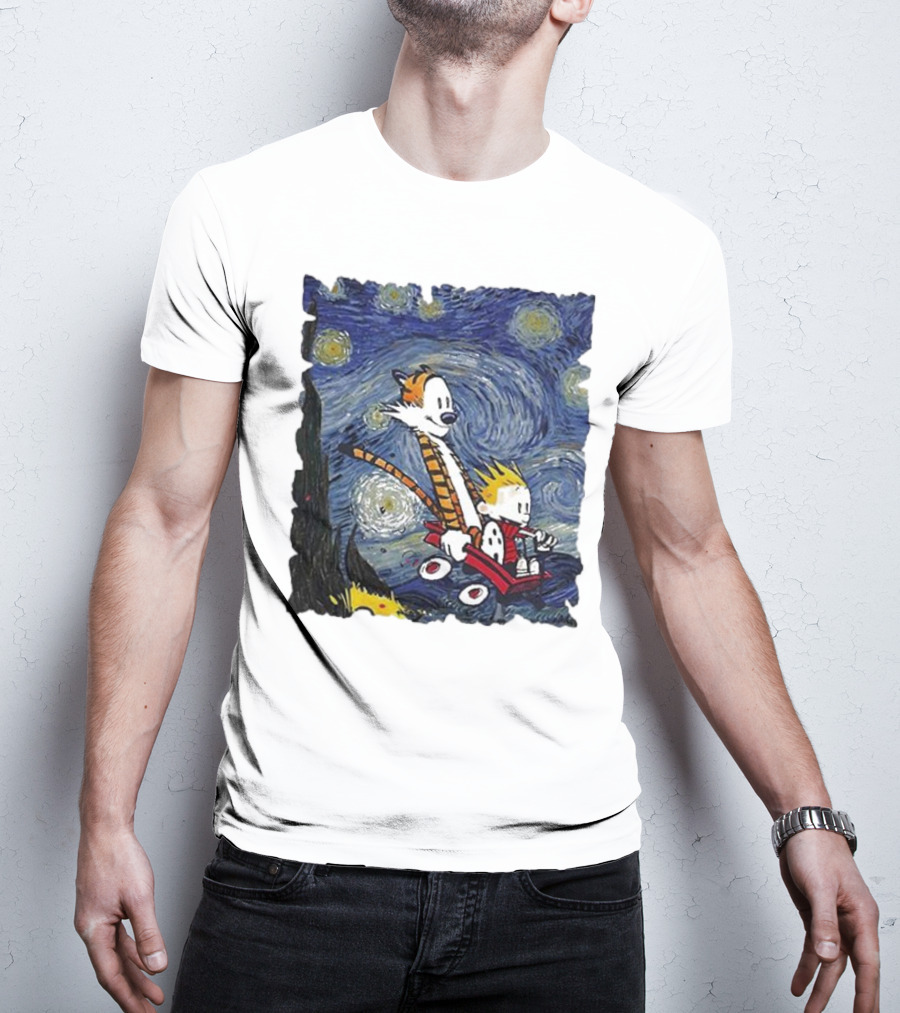 Vincent Van Gogh Starry Night Calvin And Hobbes Wagon T-Shirt