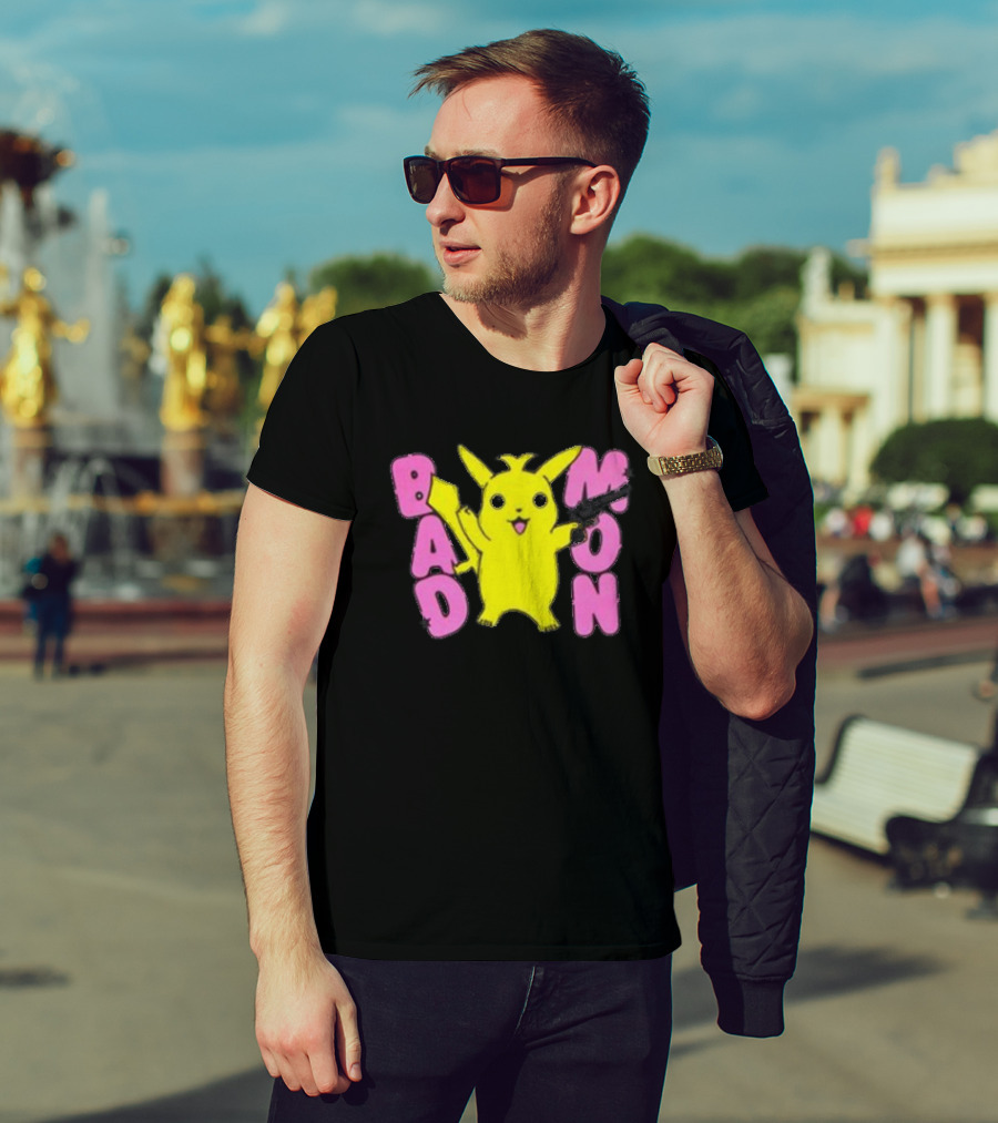 Bad Mon Pikachu With Pink Bold Letters T-Shirt