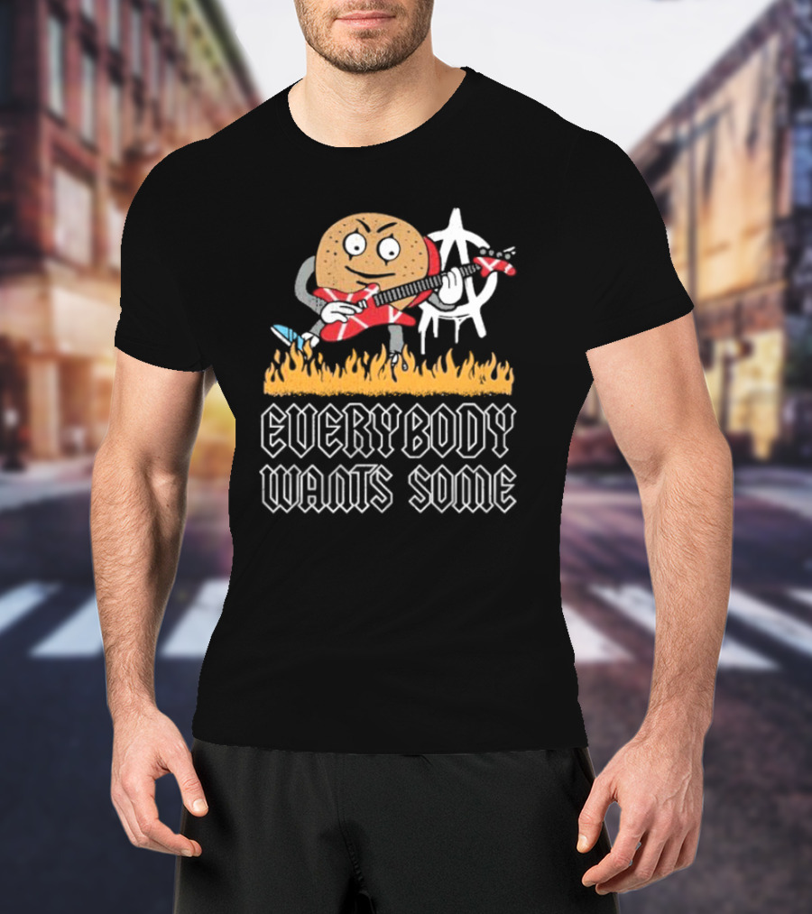 Everybody Wants Some Burger Playing Guitar With Anarchy Symbol And Flames T-Shirt