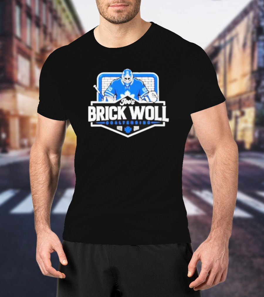Joe's Brick Woll Goaltending Hockey Maple Leafs 60 Blue Goalie Blocking Net T-Shirt