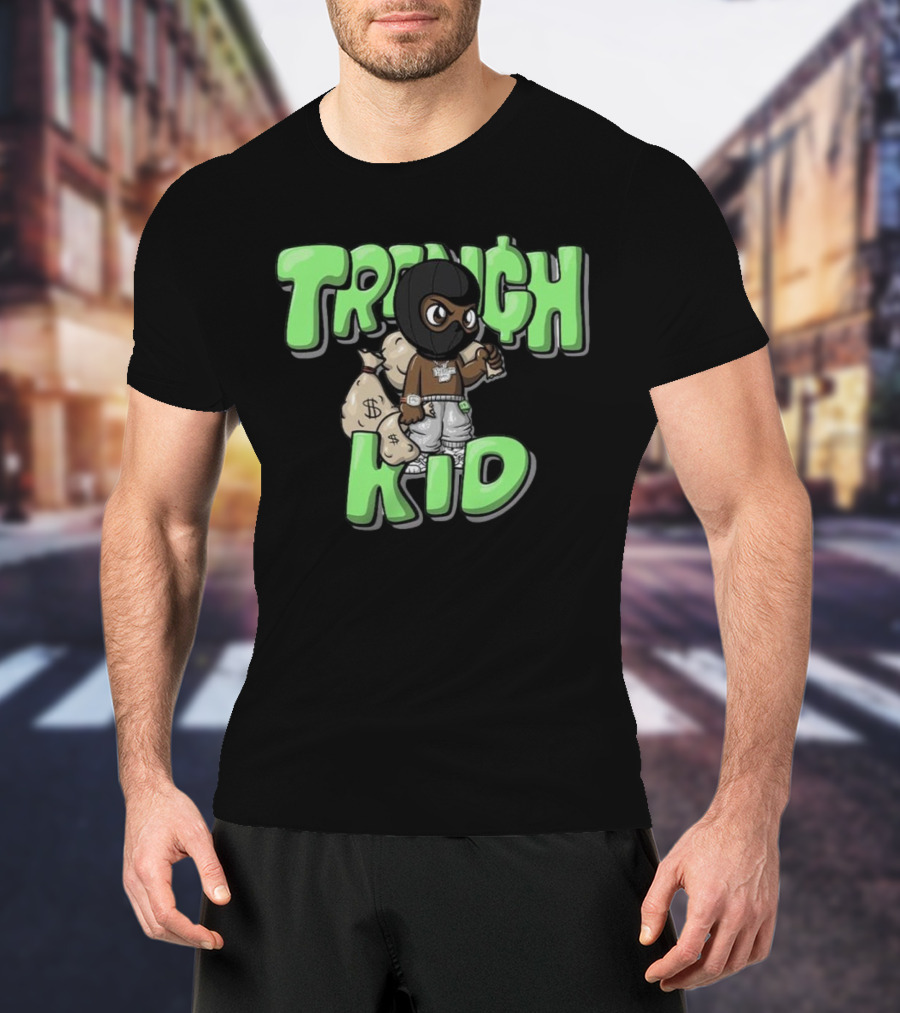 Lil Tjay Trench Kid Black Mask Money Bag T-Shirt