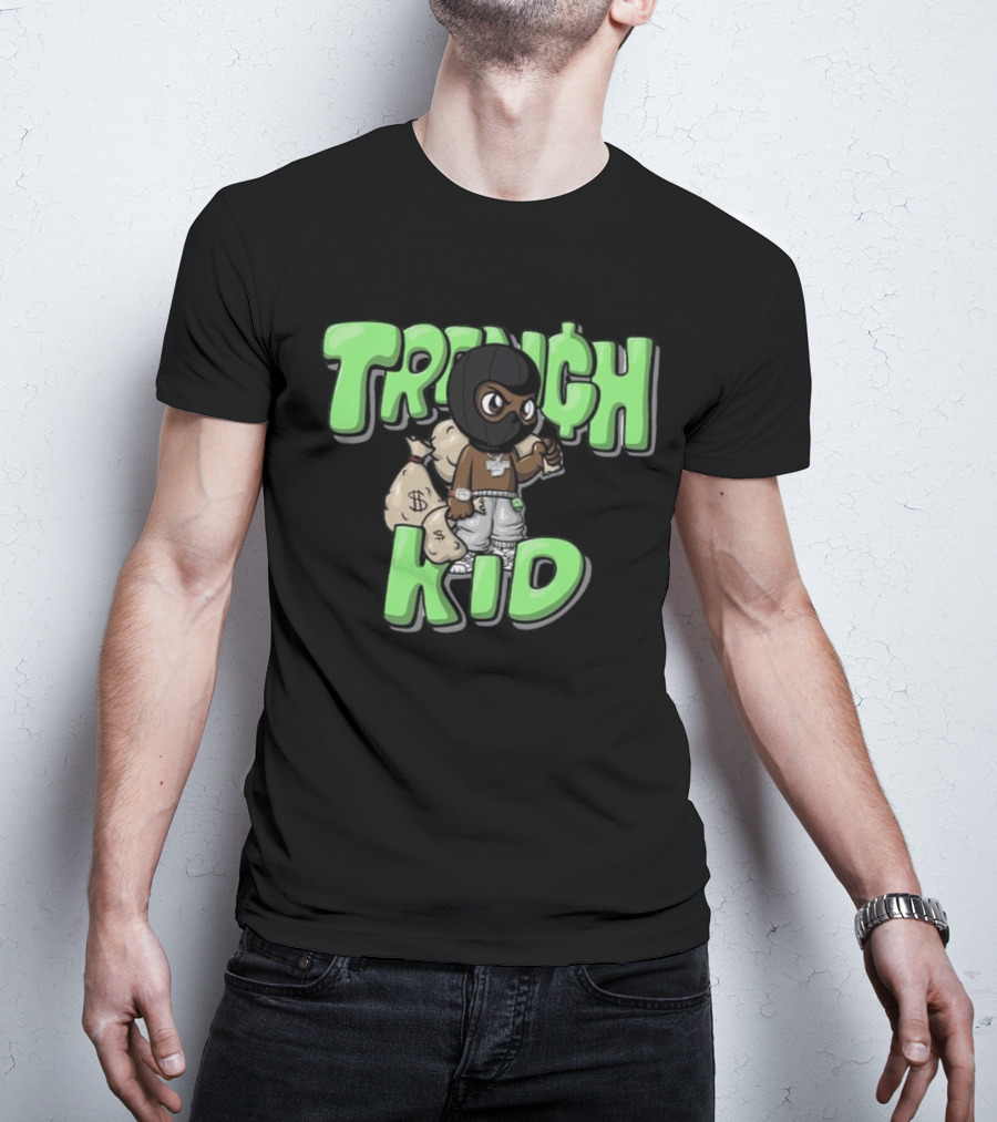 Lil Tjay Trench Kid Black Mask Money Bag T-Shirt