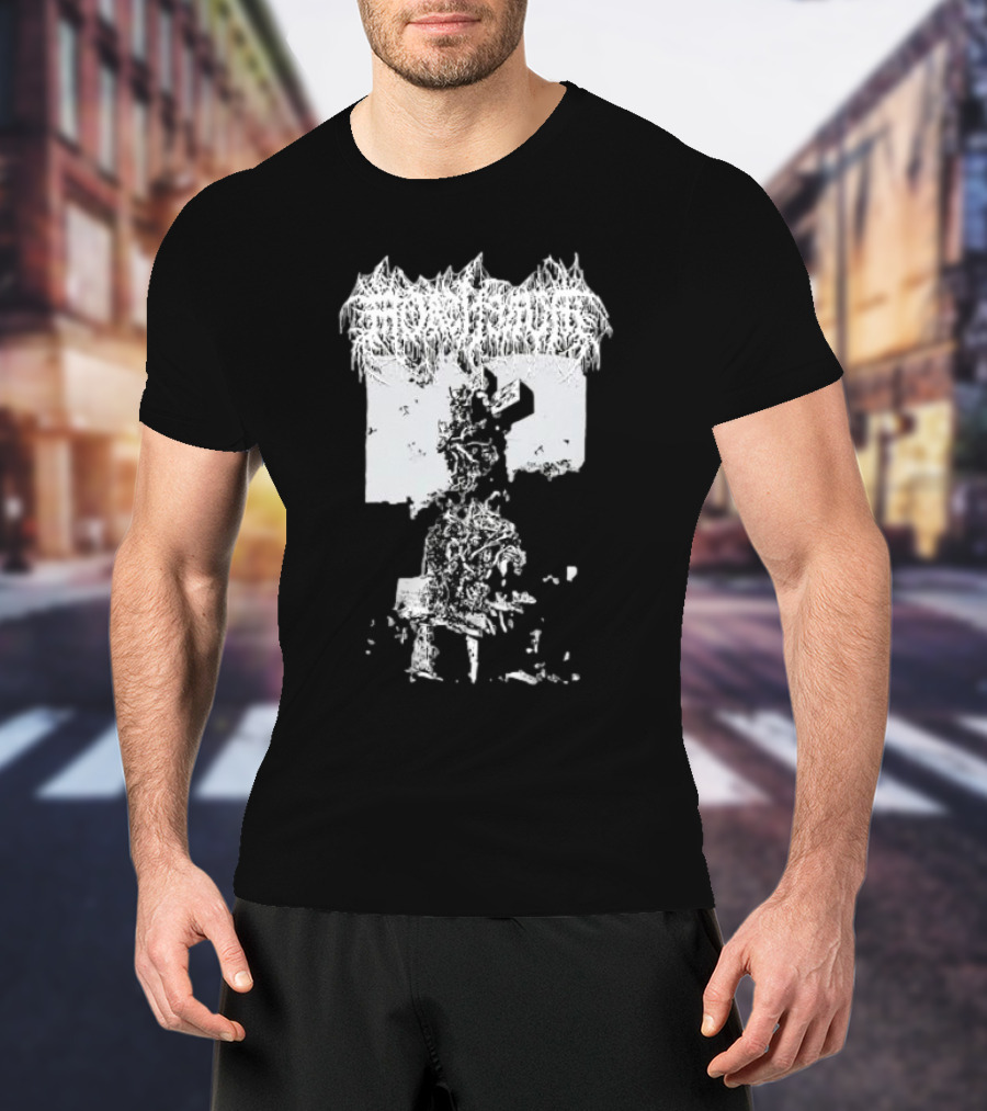 Mortiferum Burial Stone Cross Death Metal Band Logo With Gothic Cemetery T-Shirt