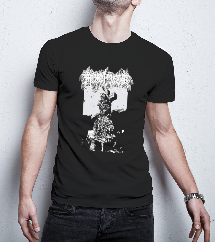 Mortiferum Burial Stone Cross Death Metal Band Logo With Gothic Cemetery T-Shirt