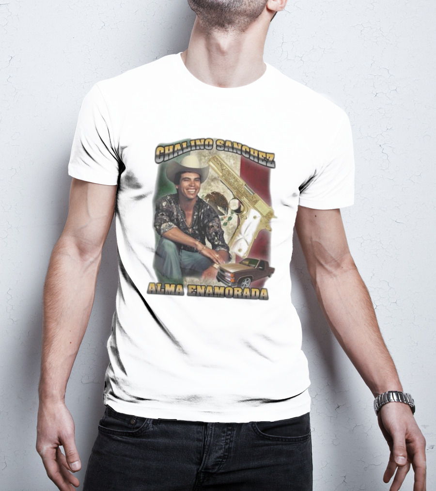 Chalino Sanchez Alma Enamorada Mexican Flag Gold Gun Pickup Truck T-Shirt