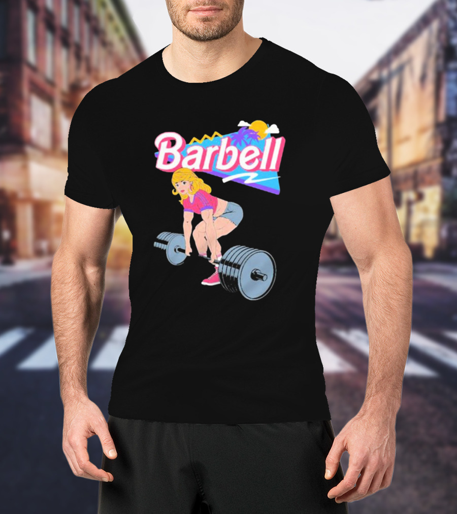 Barbie Lifting Barbell Retro Beach Sunset Fitness Aesthetic T-Shirt