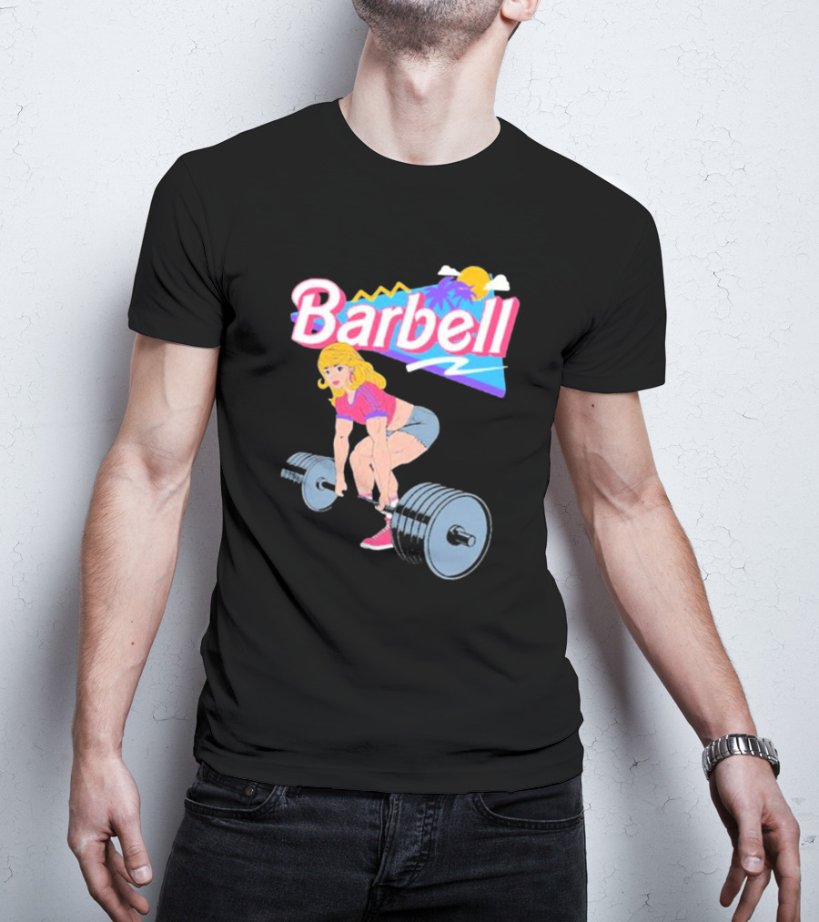 Barbie Lifting Barbell Retro Beach Sunset Fitness Aesthetic T-Shirt