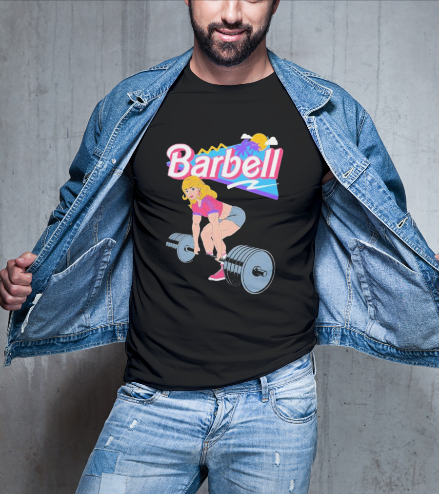 Barbie Lifting Barbell Retro Beach Sunset Fitness Aesthetic T-Shirt