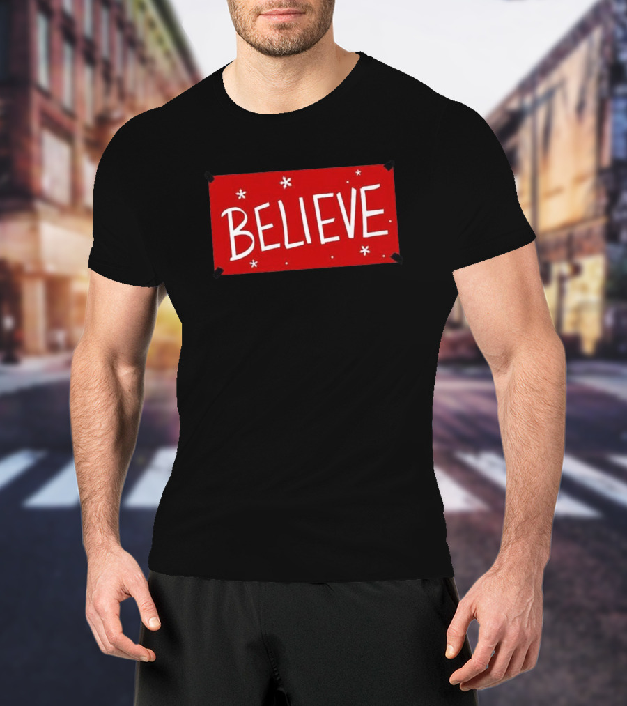 Believe Red Christmas Snowflakes T-Shirt