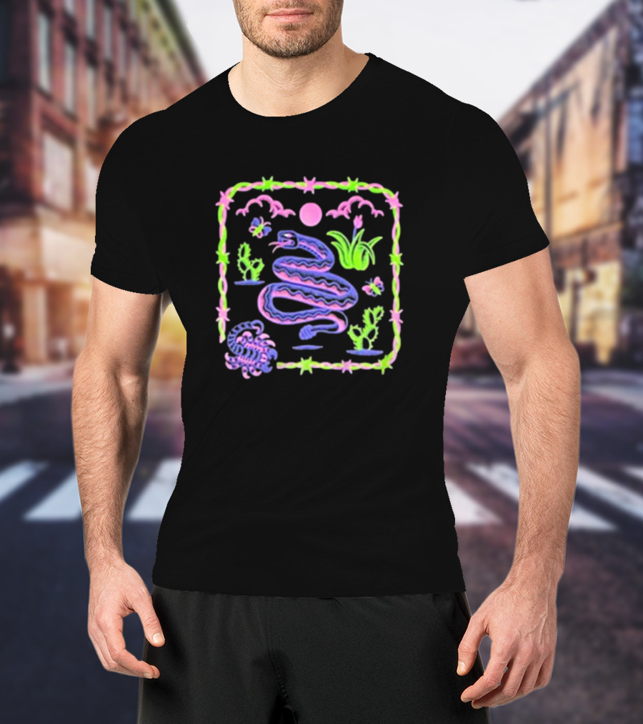 Night Creeps Snake Moon Cactus And Stars T-Shirt