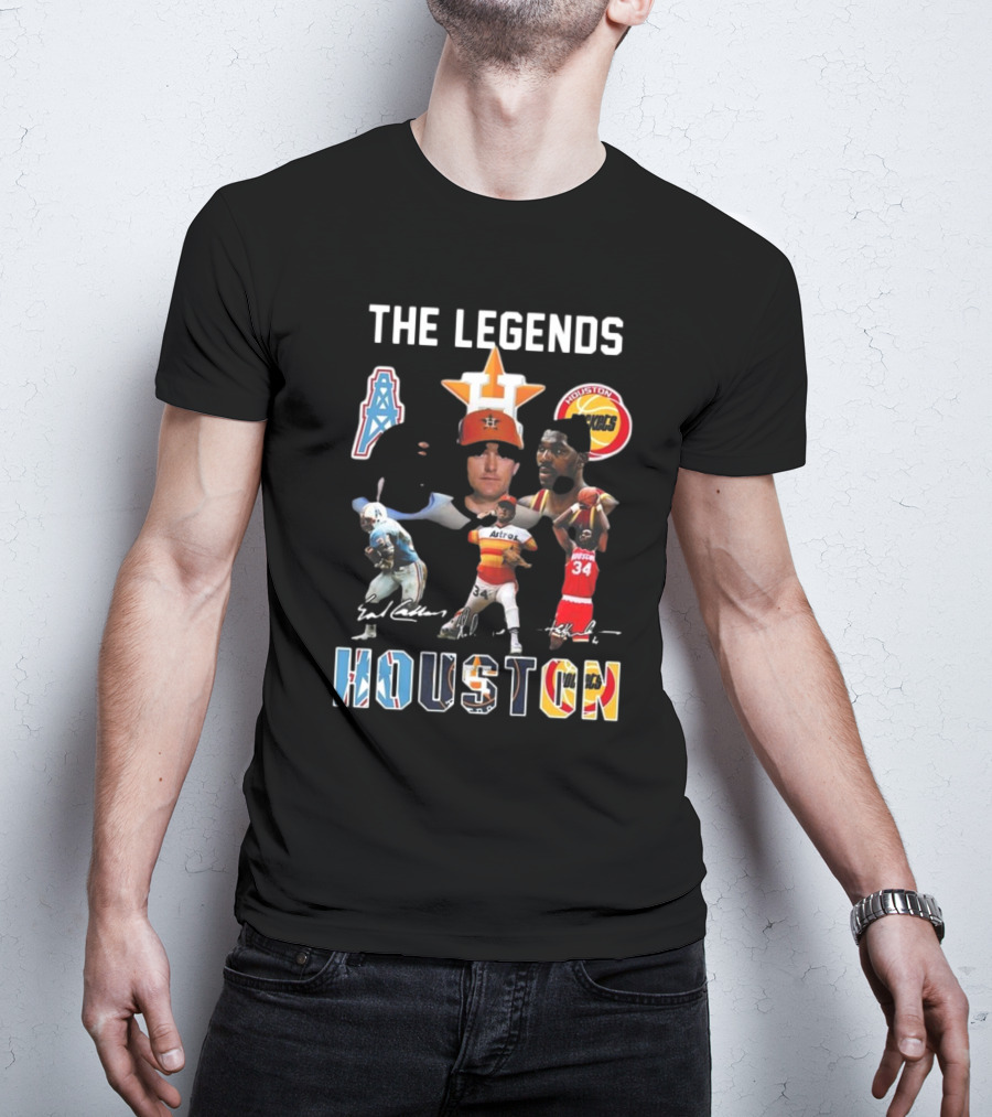 The Legends Of Houston Oilers Astros Rockets 34 Signatures H-Town T-Shirt