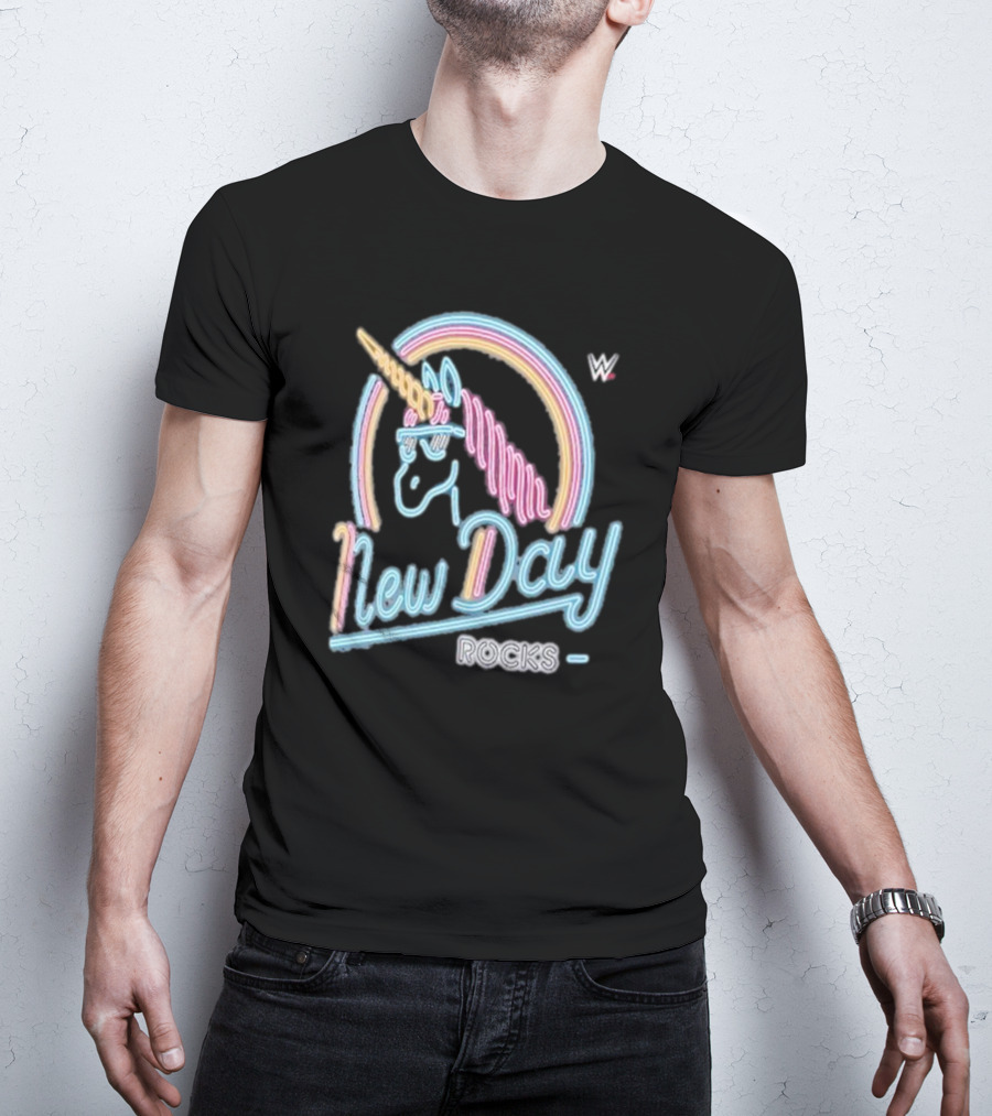 The New Day WWE Neon Unicorn Rocks Ripple Junction T-Shirt