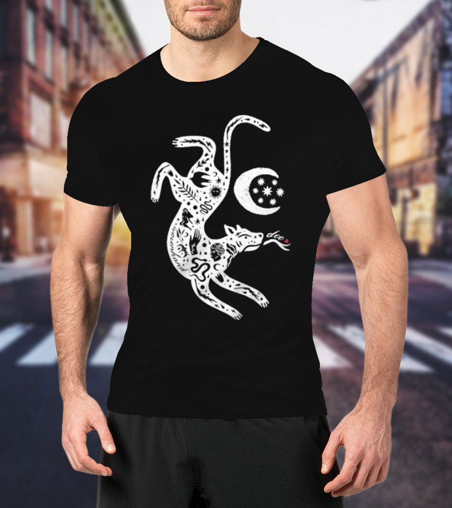 Wovenhand Alchemist Wolf With Stars And Crescent Moon T-Shirt