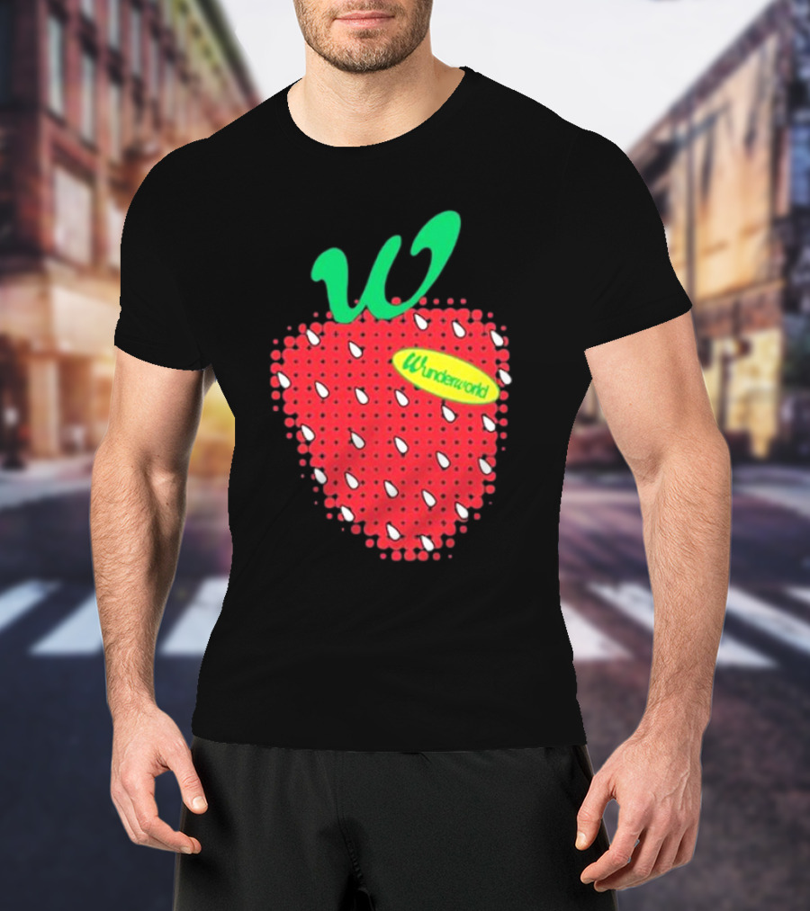 Wunderworld Strawberry Pattern With Green Leaf Initial T-Shirt
