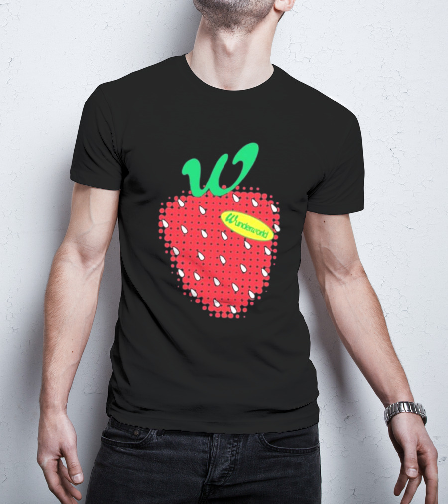 Wunderworld Strawberry Pattern With Green Leaf Initial T-Shirt