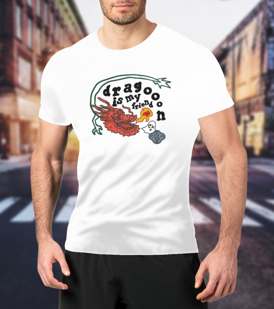 Dragoon Is My Friend Fire Breathing Dragon With Abstract Cloud And Leafy Vine T-Shirt