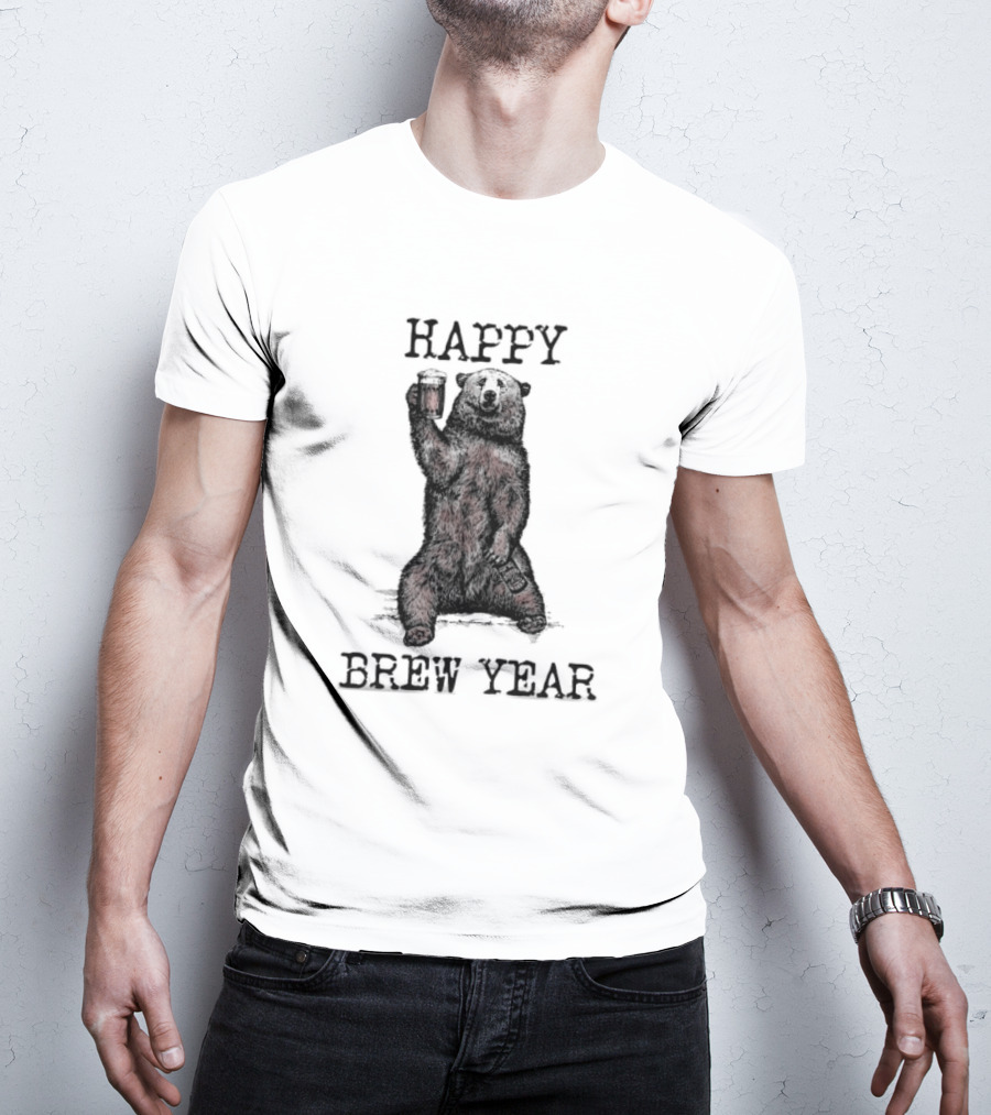 Happy Brew Year Festive Bear Toasting With Beer T-Shirt
