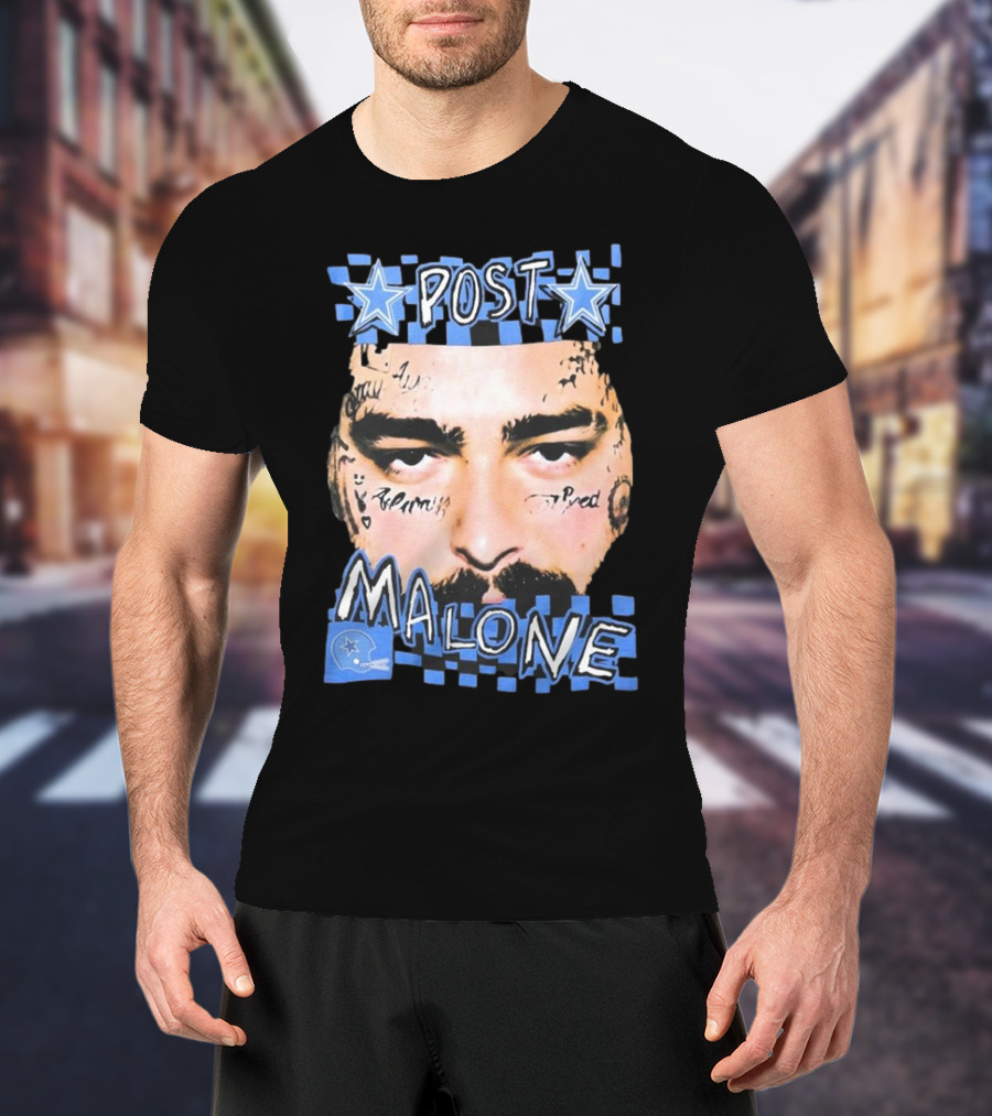 Post Malone Dallas Cowboys Blue Star Tattoo Face T-Shirt
