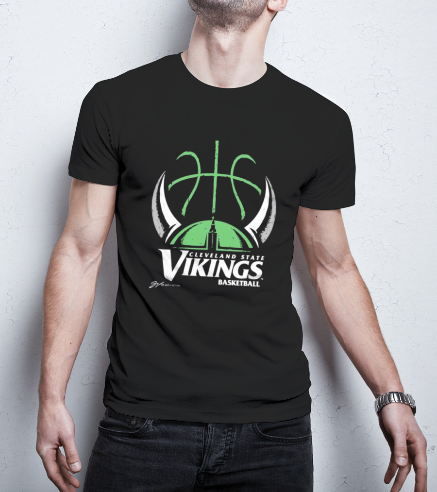 Cleveland State Vikings Basketball Green Viking Helmet Basketball T-Shirt