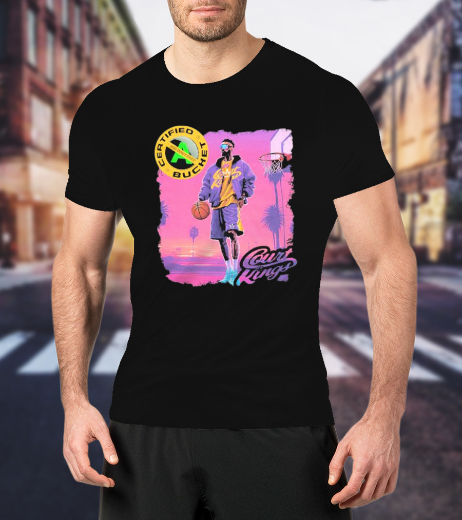 Certified Bucket Court Kings Style Basketball Sunset Scene T-Shirt