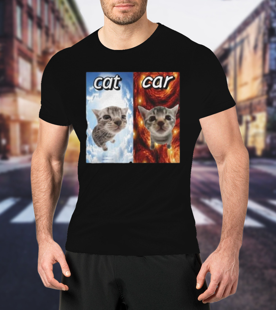 Cat Car Cringey Showdown In Cosmic Clouds And Fiery Vortex T-Shirt