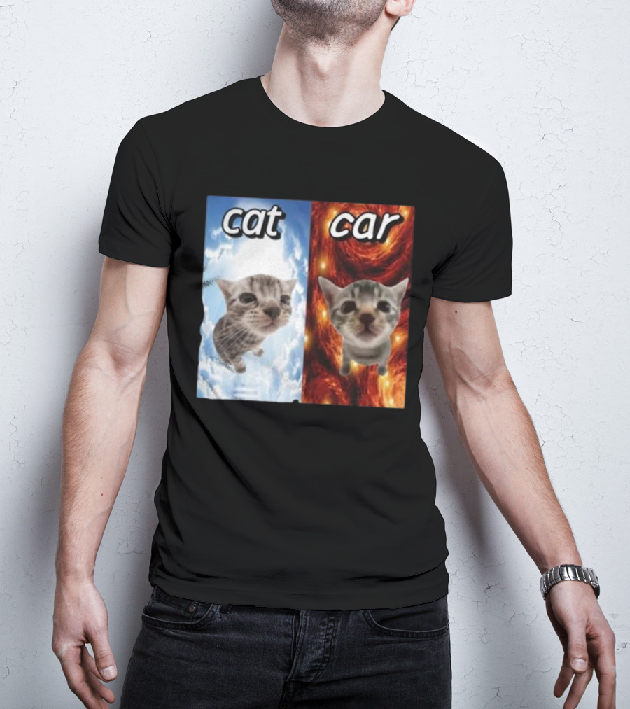 Cat Car Cringey Showdown In Cosmic Clouds And Fiery Vortex T-Shirt