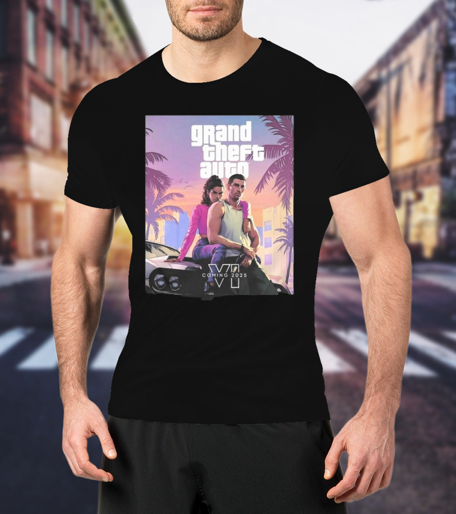Grand Theft Auto VI Coming 2025 Retro Vice City Vibes Palm Trees Car T-Shirt