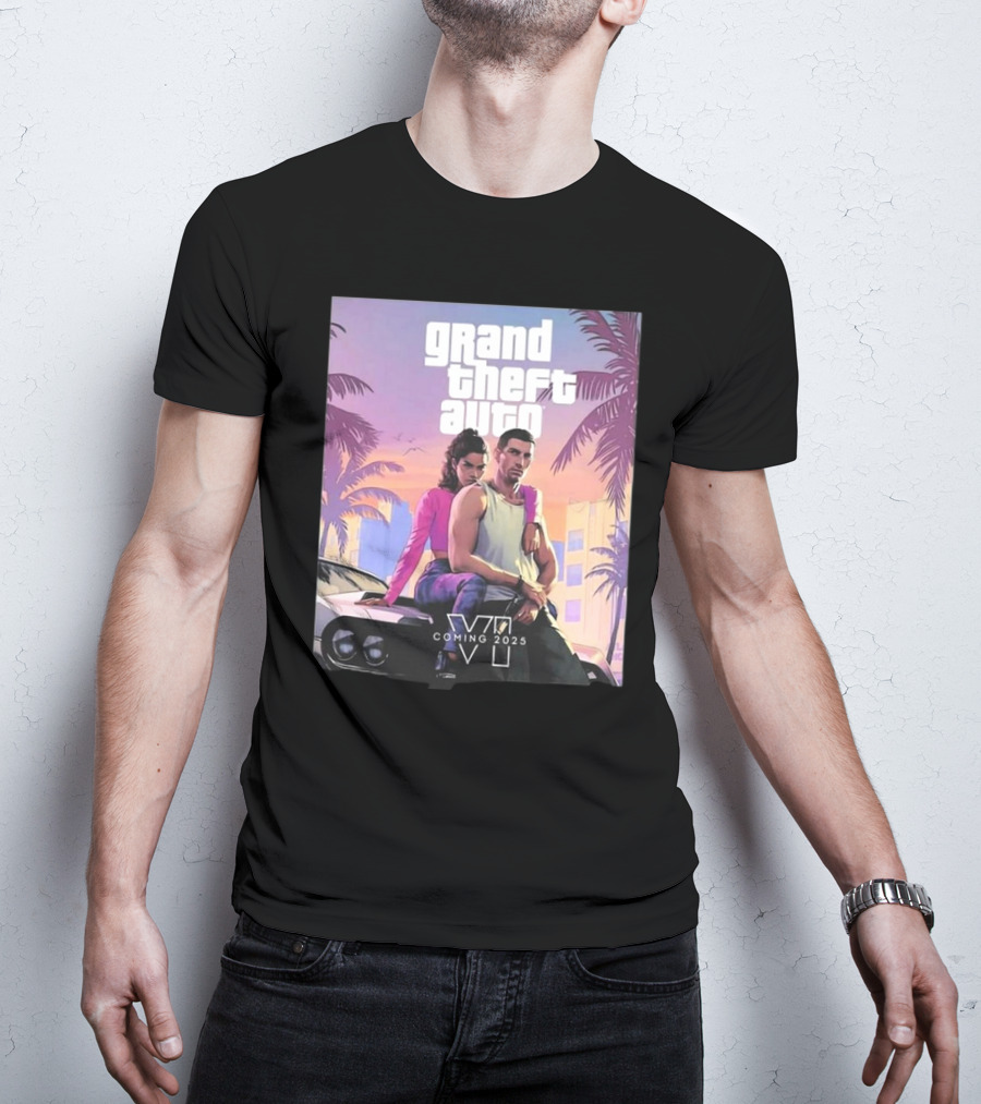 Grand Theft Auto VI Coming 2025 Retro Vice City Vibes Palm Trees Car T-Shirt