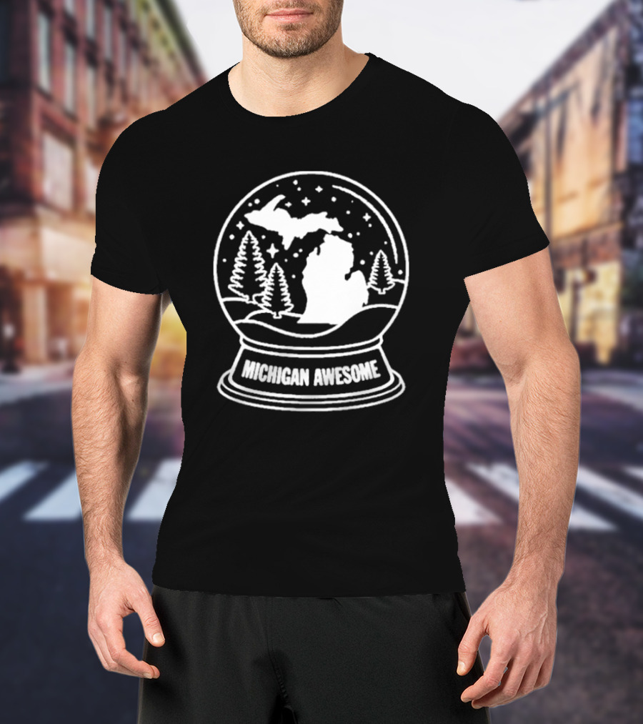 Michigan Awesome Winter Wonderland Snow Globe With Trees And Stars T-Shirt