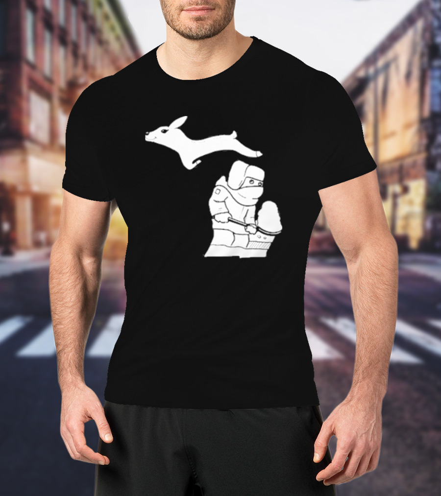 Michigan Snow Shoveling And Skiing Hare T-Shirt