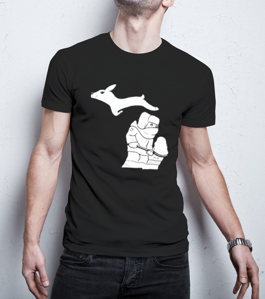 Michigan Snow Shoveling And Skiing Hare T-Shirt