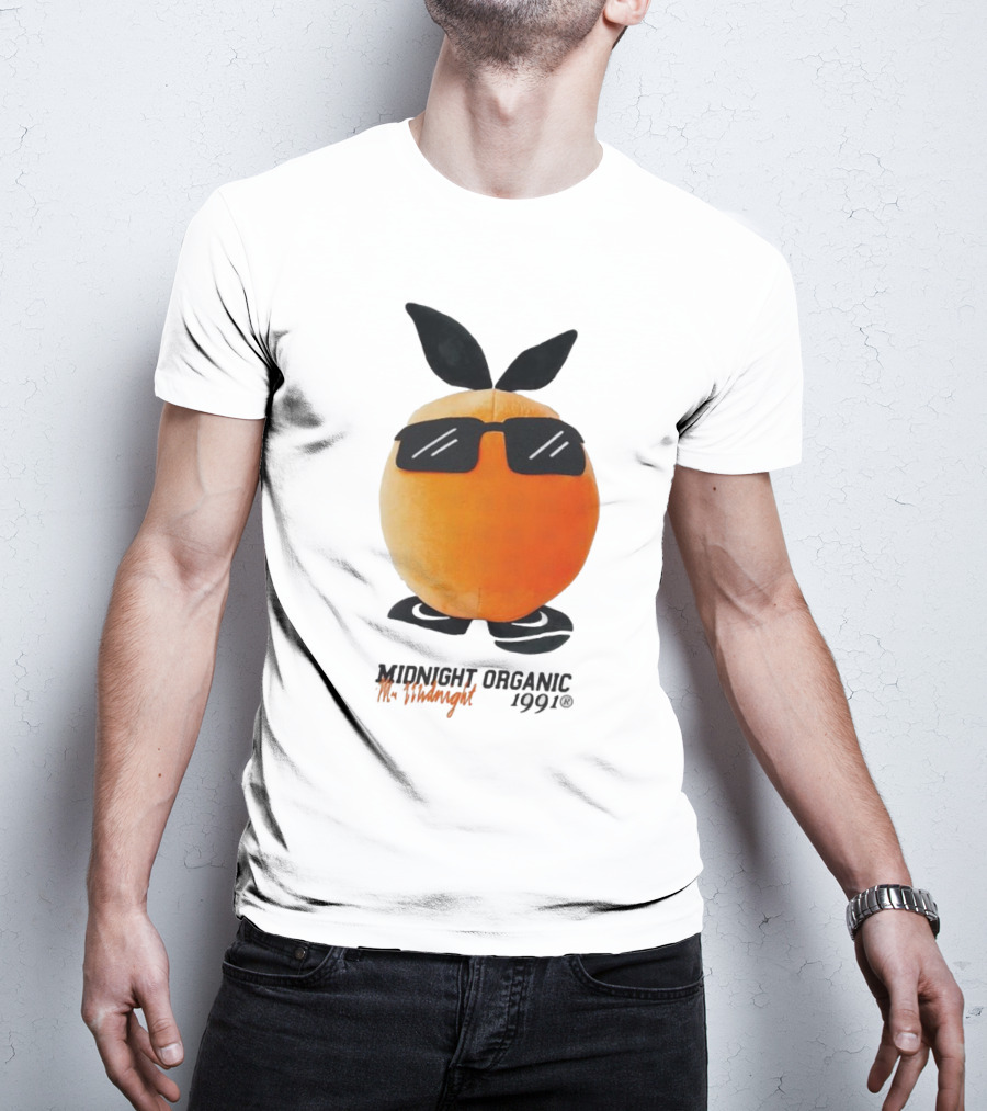 Midnight Organic Mr. Midnight 1991 Orange Character With Sunglasses T-Shirt