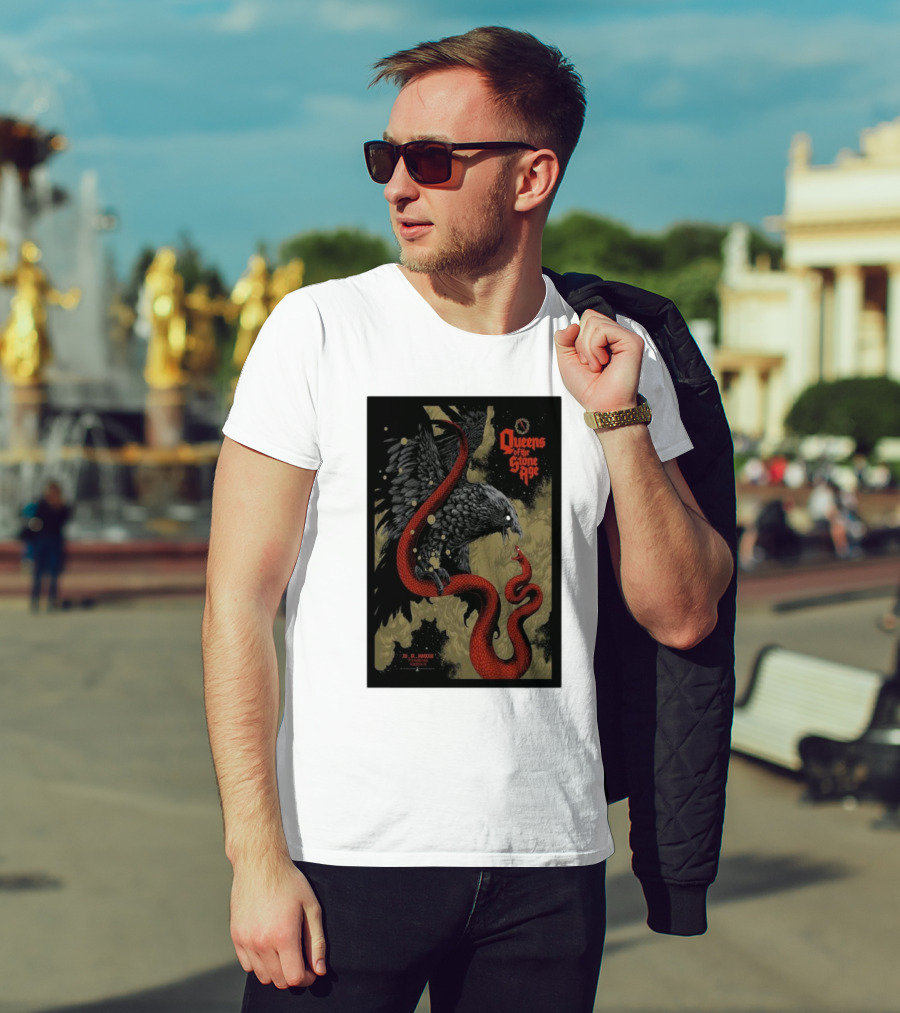 Queens Of The Stone Age R Mederos Art With Red Snake And Black Bird December 9 T-Shirt