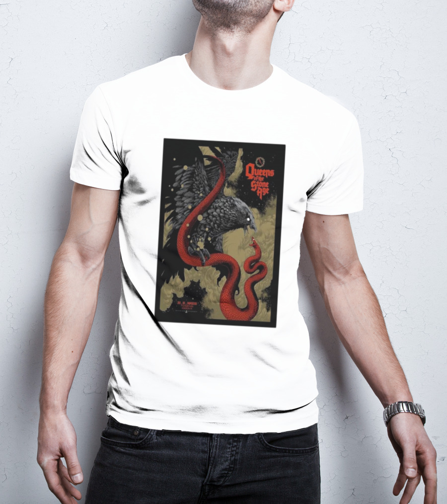 Queens Of The Stone Age R Mederos Art With Red Snake And Black Bird December 9 T-Shirt