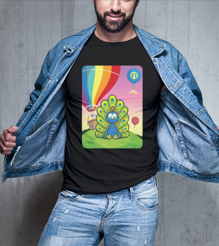 Vee Friends Practical Peacock Colorful Hot Air Balloon Vee Friends T-Shirt