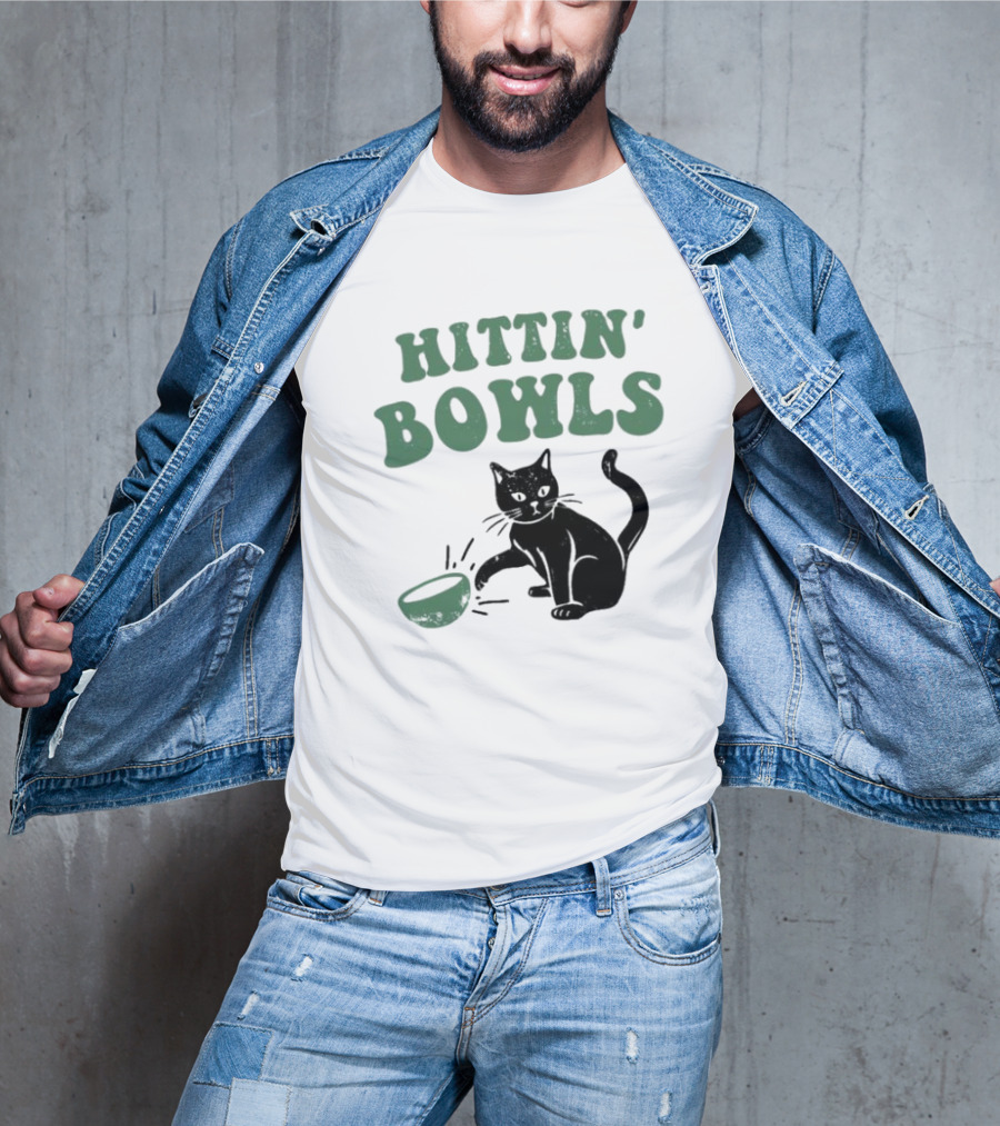 Hittin' Bowls Cat Playfully Knocking Over Item T-Shirt