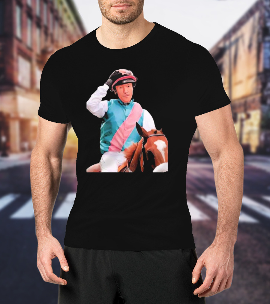 Frankie Dettori Cartoon Jockey Horse Racing Themed Image T-Shirt