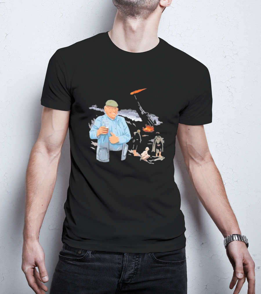 Dibnah Versus Sauron Gandalf, Hobbits, And Industrial Chimney In Middle-earth Scene T-Shirt