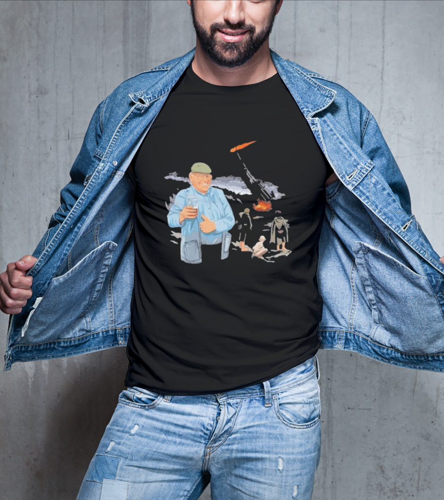 Dibnah Versus Sauron Gandalf, Hobbits, And Industrial Chimney In Middle-earth Scene T-Shirt