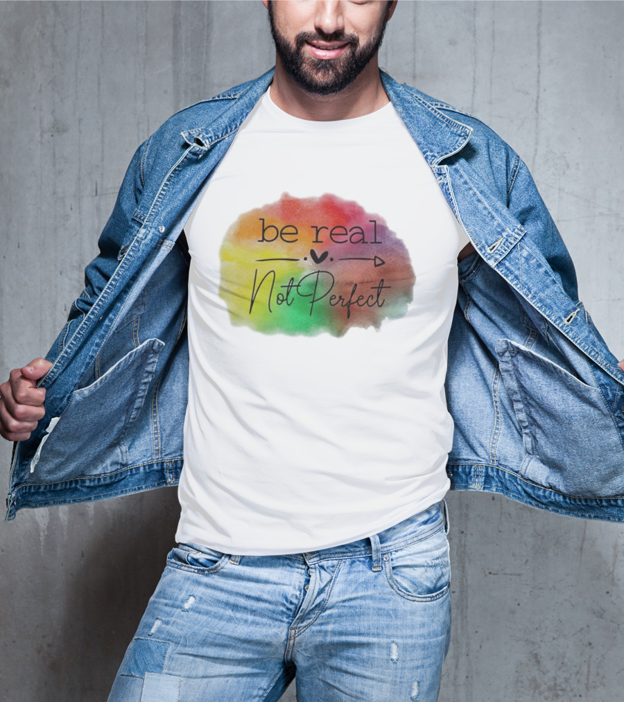 Be Real Not Perfect Casual Print Colorful Heart Arrow T-Shirt
