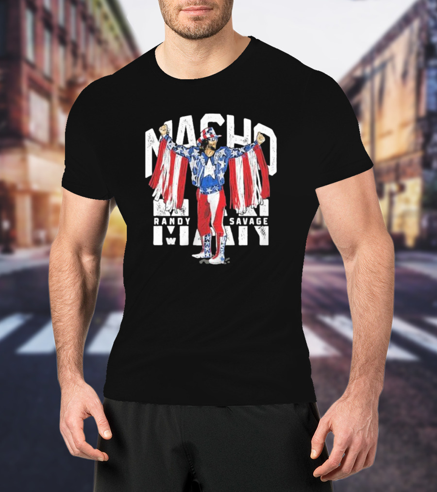 Macho Man Randy Savage Stars And Stripes 500 Level Patriotic Pose T-Shirt