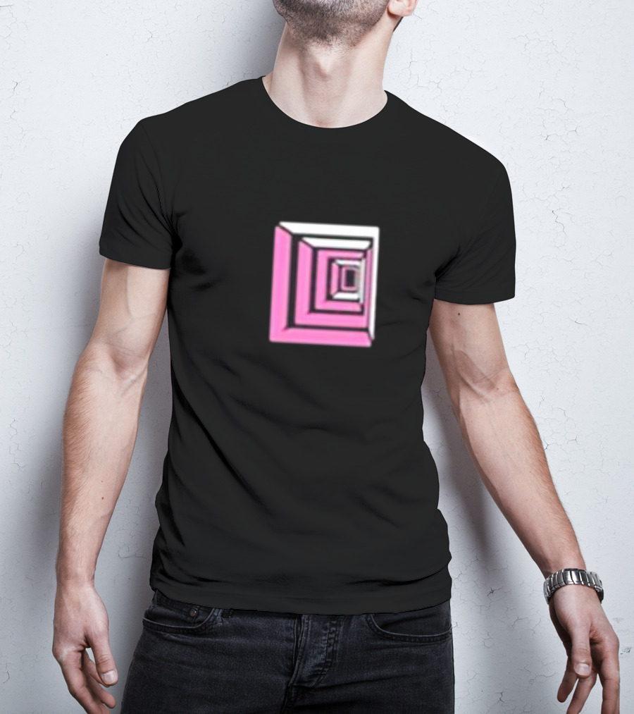 Shoplucid Pink Geometric Square Optical Illusion T-Shirt