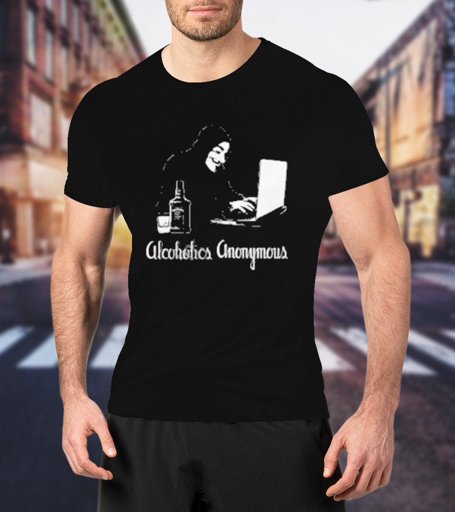 Alcoholics Anonymous Guy Fawkes Mask Hacker With Laptop T-Shirt