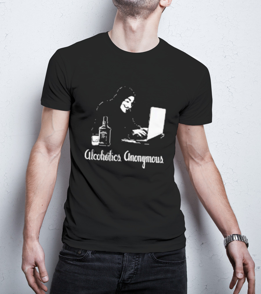 Alcoholics Anonymous Guy Fawkes Mask Hacker With Laptop T-Shirt