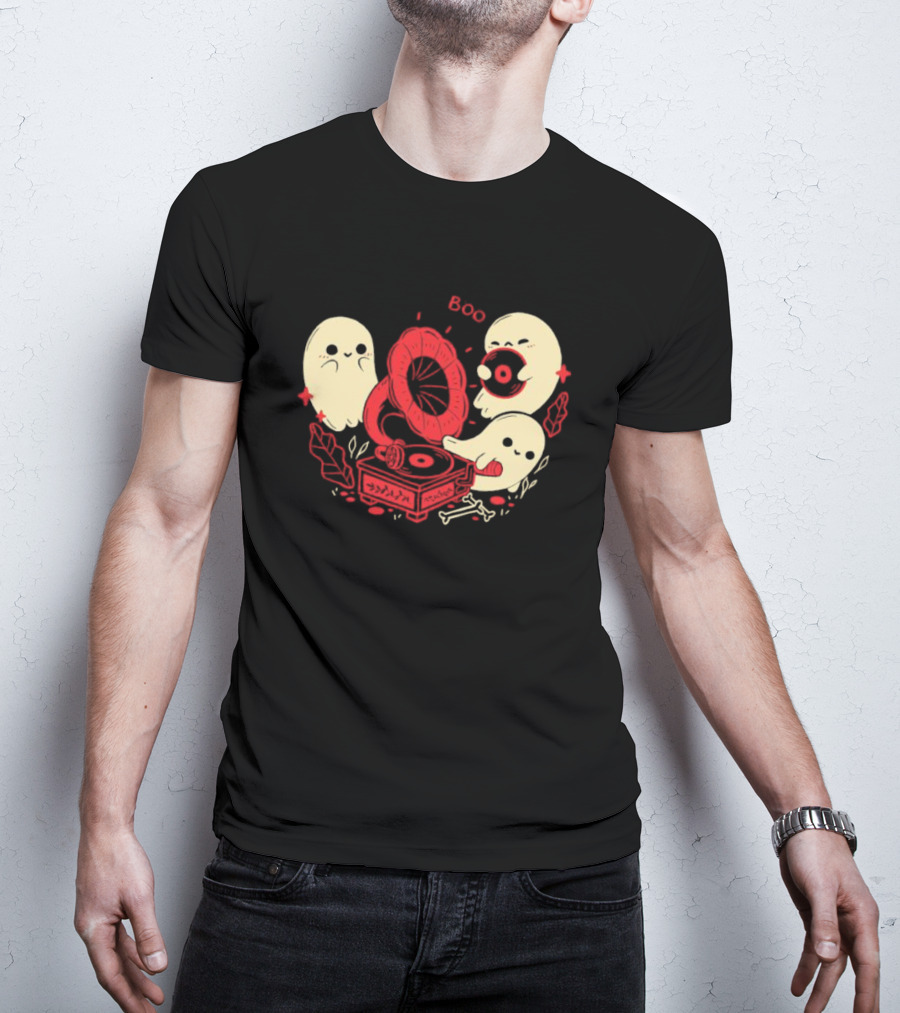 Boo Cute Gramophone Record Spooky Ghosts T-Shirt