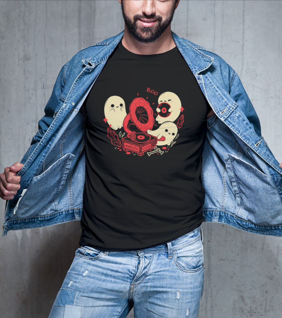 Boo Cute Gramophone Record Spooky Ghosts T-Shirt