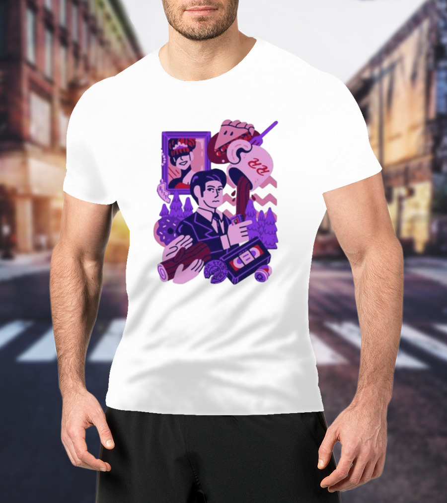 Theyetee Meanwhile Twin Peaks Agent Cooper Coffee Donuts Log VCR T-Shirt