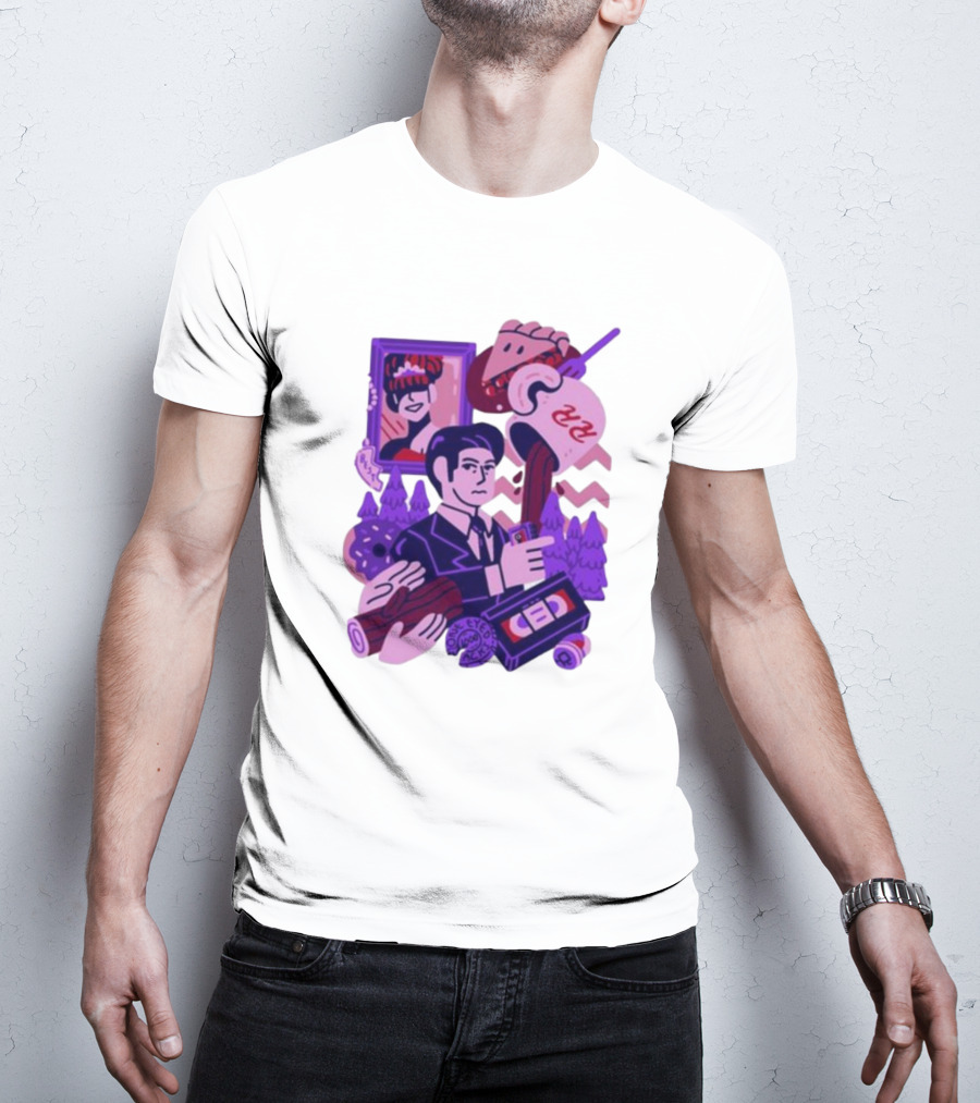 Theyetee Meanwhile Twin Peaks Agent Cooper Coffee Donuts Log VCR T-Shirt
