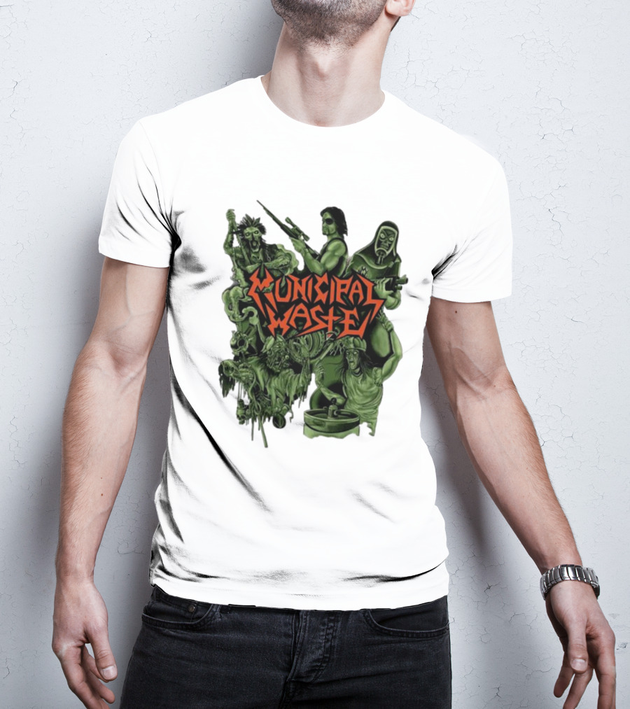 Municipal Waste Zombie Collage With Gas Masks And Weapons T-Shirt