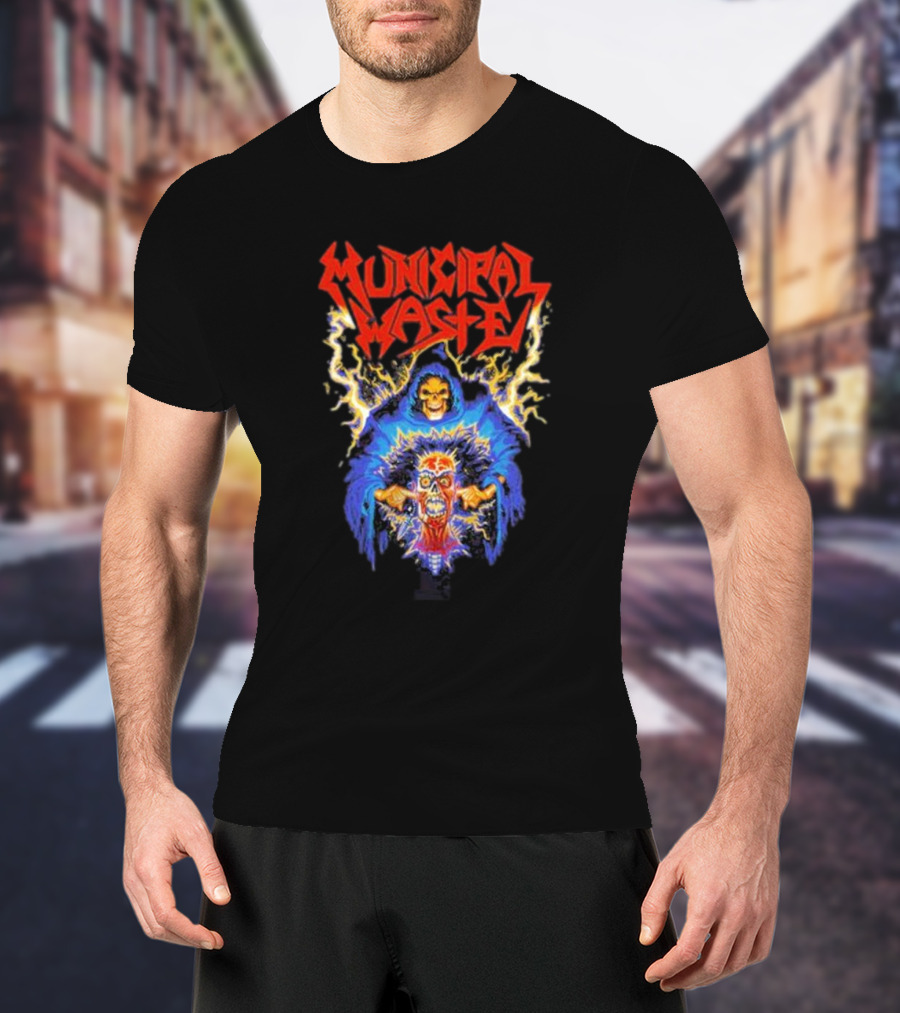 Municipal Waste Wet Willy Grim Reaper Electric Skull T-Shirt